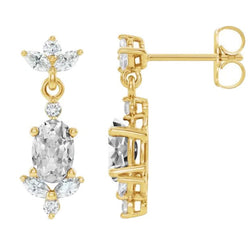 8,50 Karat Gelbgold-Echt Diamant-Ohrhänger Oval Altschliff & Marquise