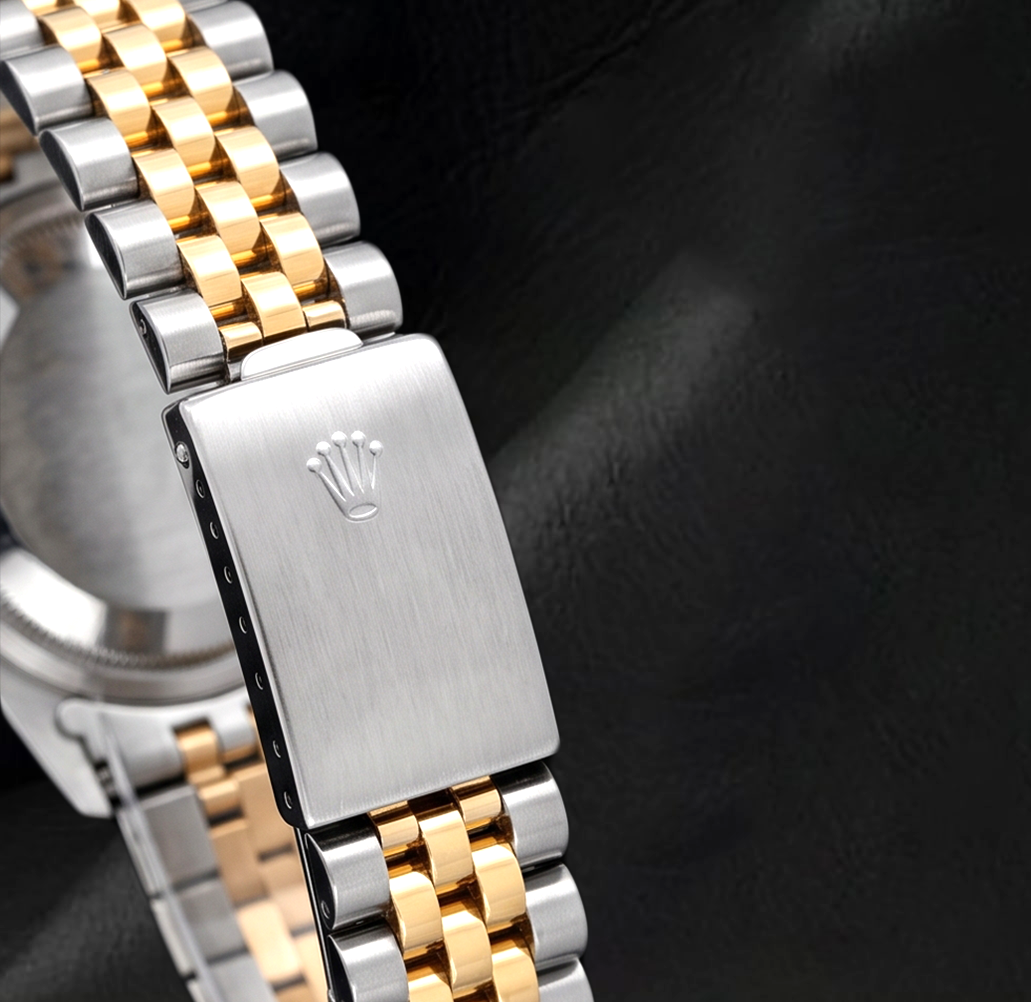 Rolex 36 mm Datejust 16233 Bicolor-Uhr mit elfenbeinfarbenem Zifferblatt und römischen Ziffern