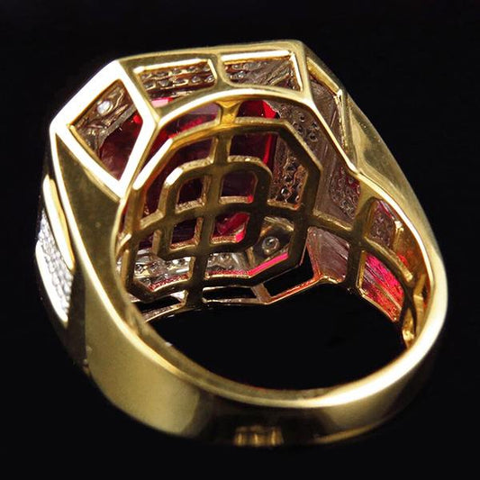 8,75 ct Roter Asscher Schliff Herren Rubin Ring Mit Diamant Gold Schmuck