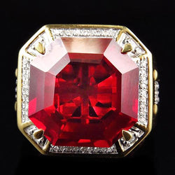 8,75 ct Roter Asscher Schliff Herren Rubin Ring Mit Aus der Erde Abgebauter Natürlicher Diamant Gold Schmuck