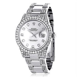 8 Karat runder Diamant Rolex Datejust Herrenuhr aus Edelstahl