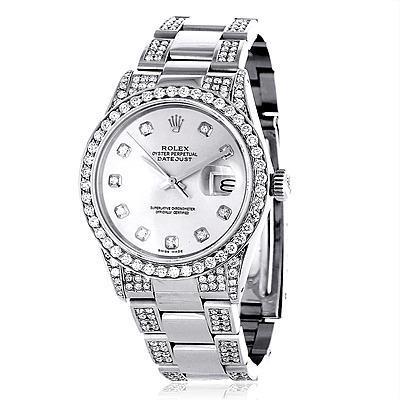 8 Karat runder Diamant Rolex Datejust Herrenuhr aus Edelstahl
