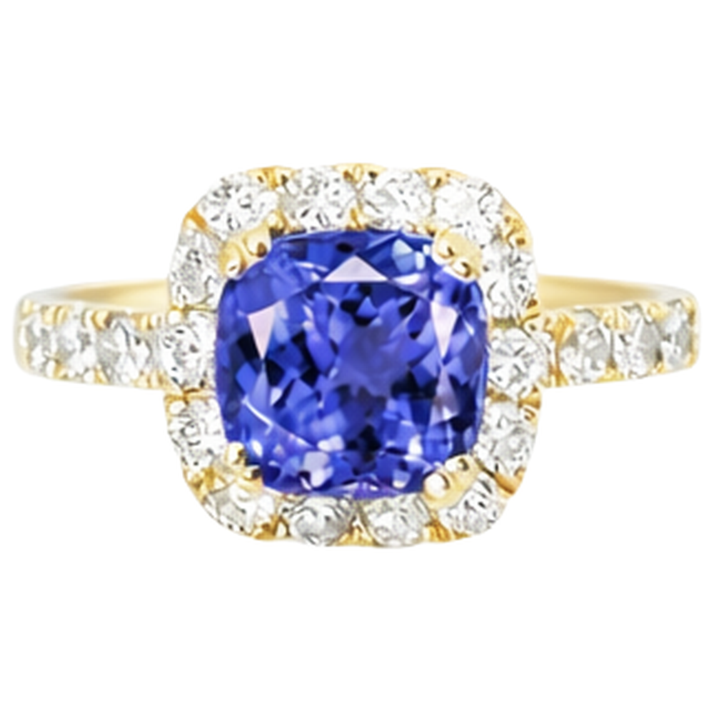 9.00 Kt Tansanit und Aus der Erde Abgebauter Natürlicher Diamanten Ring Gold Gelb 14K