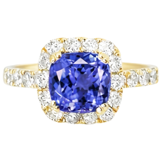 9.00 Kt Tansanit und Aus der Erde Abgebauter Natürlicher Diamanten Ring Gold Gelb 14K
