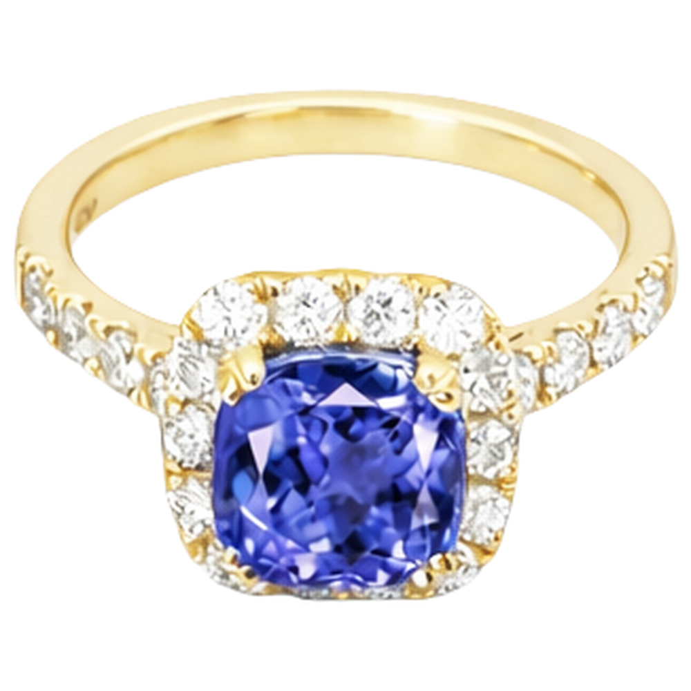 9.00 Kt Tansanit und Aus der Erde Abgebauter Natürlicher Diamanten Ring Gold Gelb 14K
