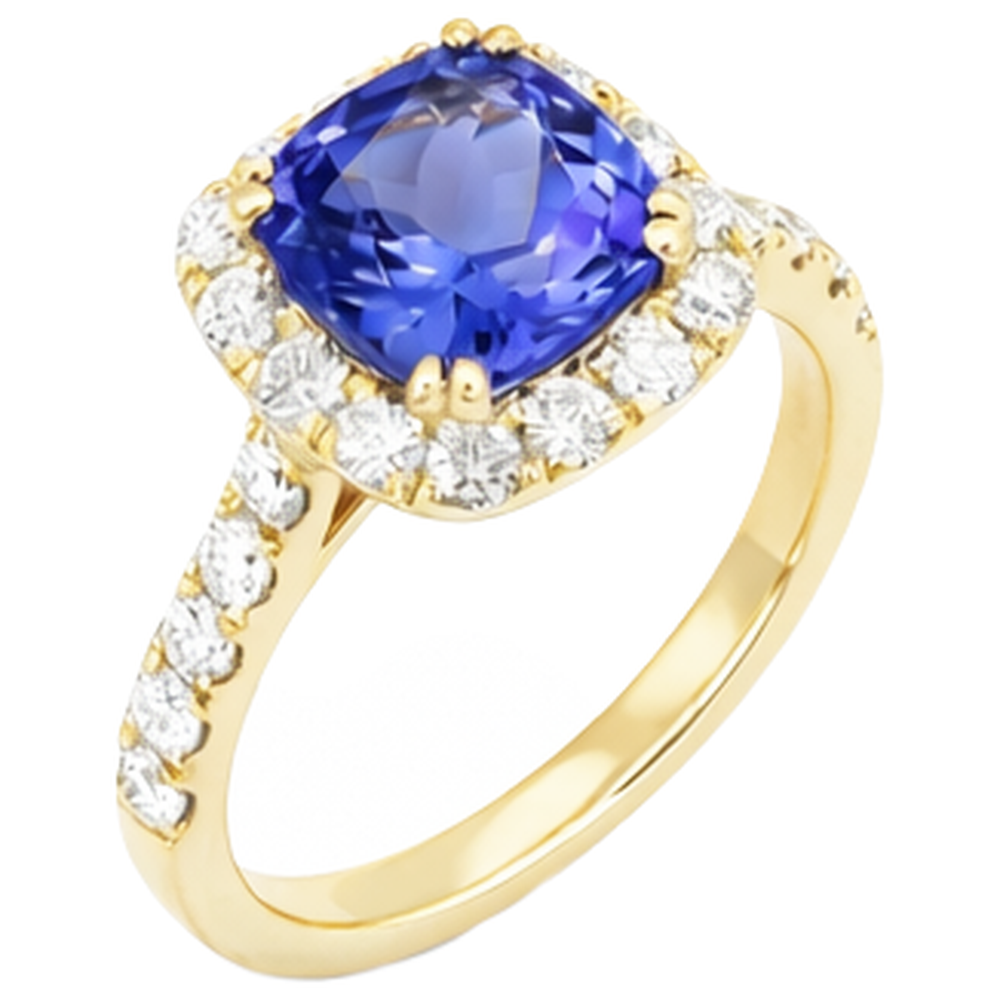 9.00 Kt Tansanit und Aus der Erde Abgebauter Natürlicher Diamanten Ring Gold Gelb 14K