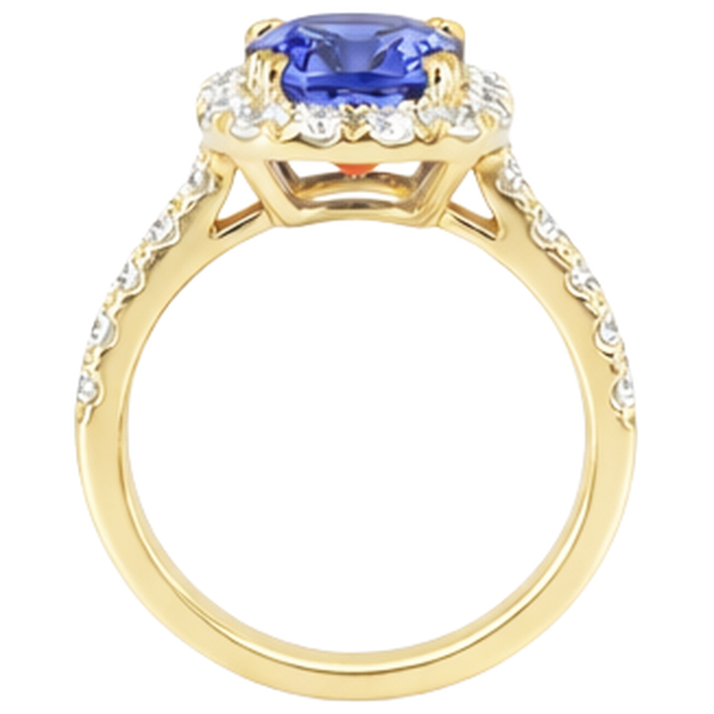 9.00 Kt Tansanit und Aus der Erde Abgebauter Natürlicher Diamanten Ring Gold Gelb 14K