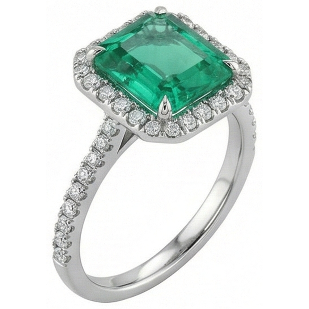 9.65 ct großer grüner Strahlend und kleine Aus der Erde Abgebauter Natürlicher Diamanten Ehering Weißgold