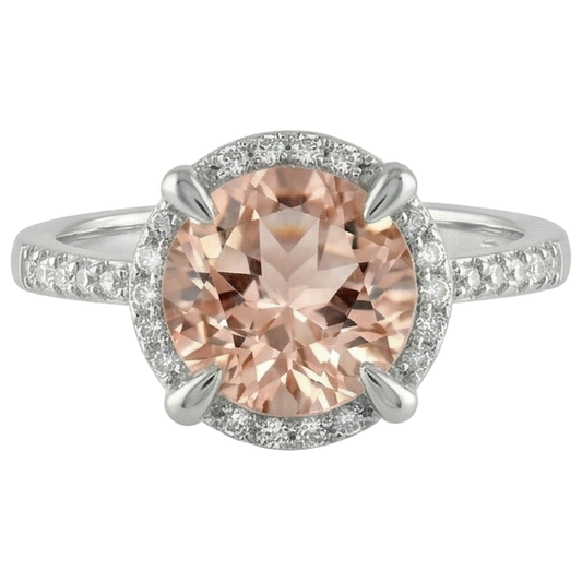 9.75 Karat Morganit und Aus der Erde Abgebauter Natürlicher Diamanten Ring 14K Weißgold