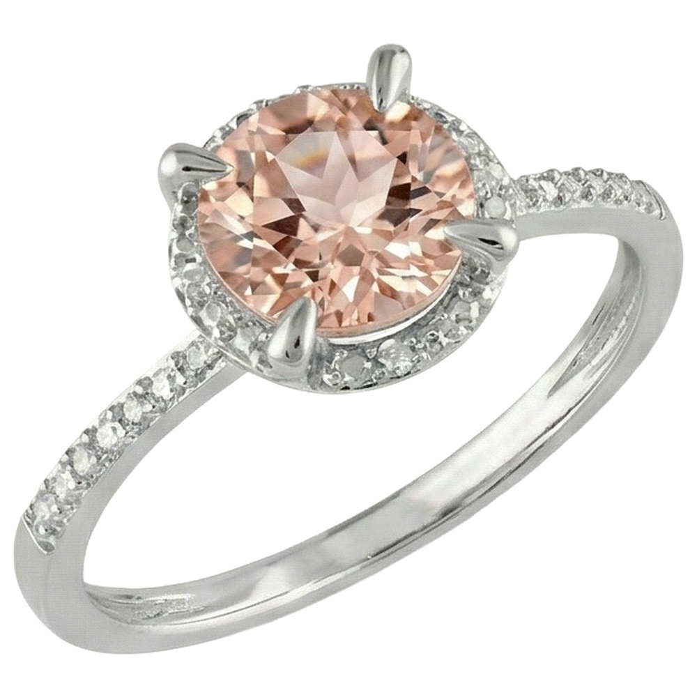 9.75 Karat Morganit und Aus der Erde Abgebauter Natürlicher Diamanten Ring 14K Weißgold