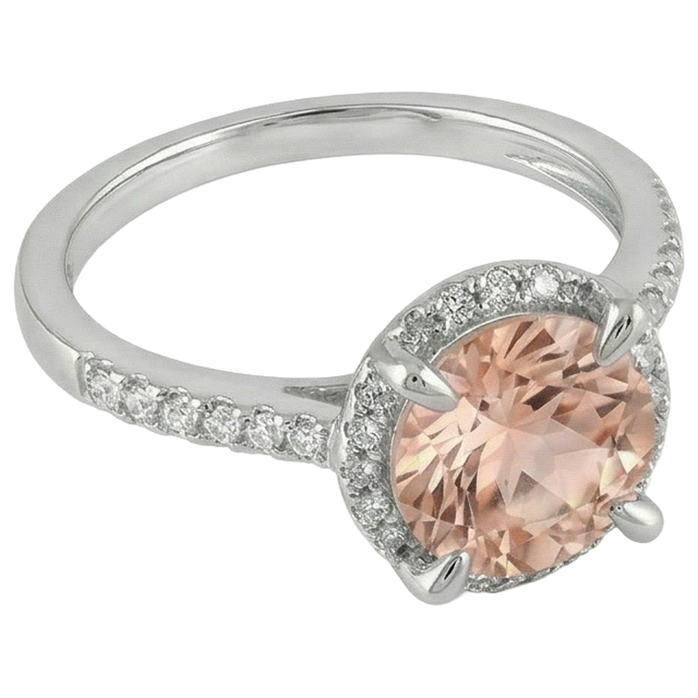 9.75 Karat Morganit und Aus der Erde Abgebauter Natürlicher Diamanten Ring 14K Weißgold