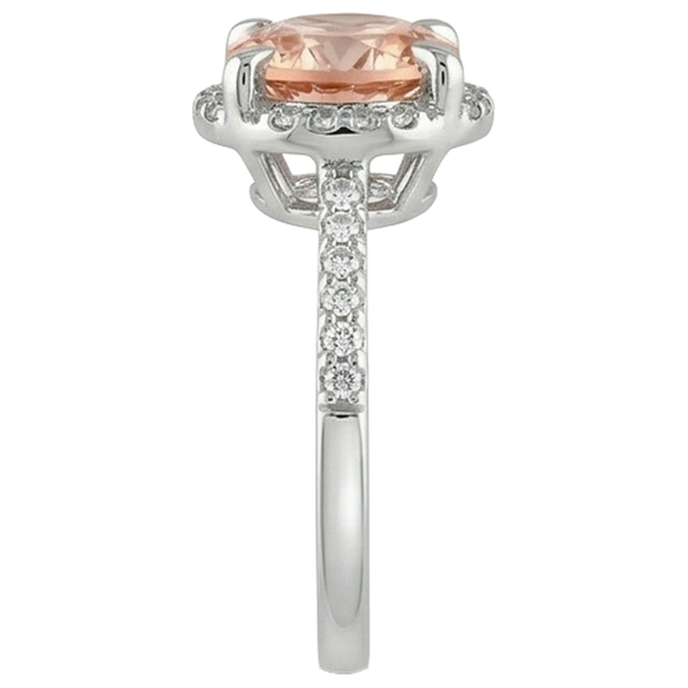 9.75 Karat Morganit und Aus der Erde Abgebauter Natürlicher Diamanten Ring 14K Weißgold