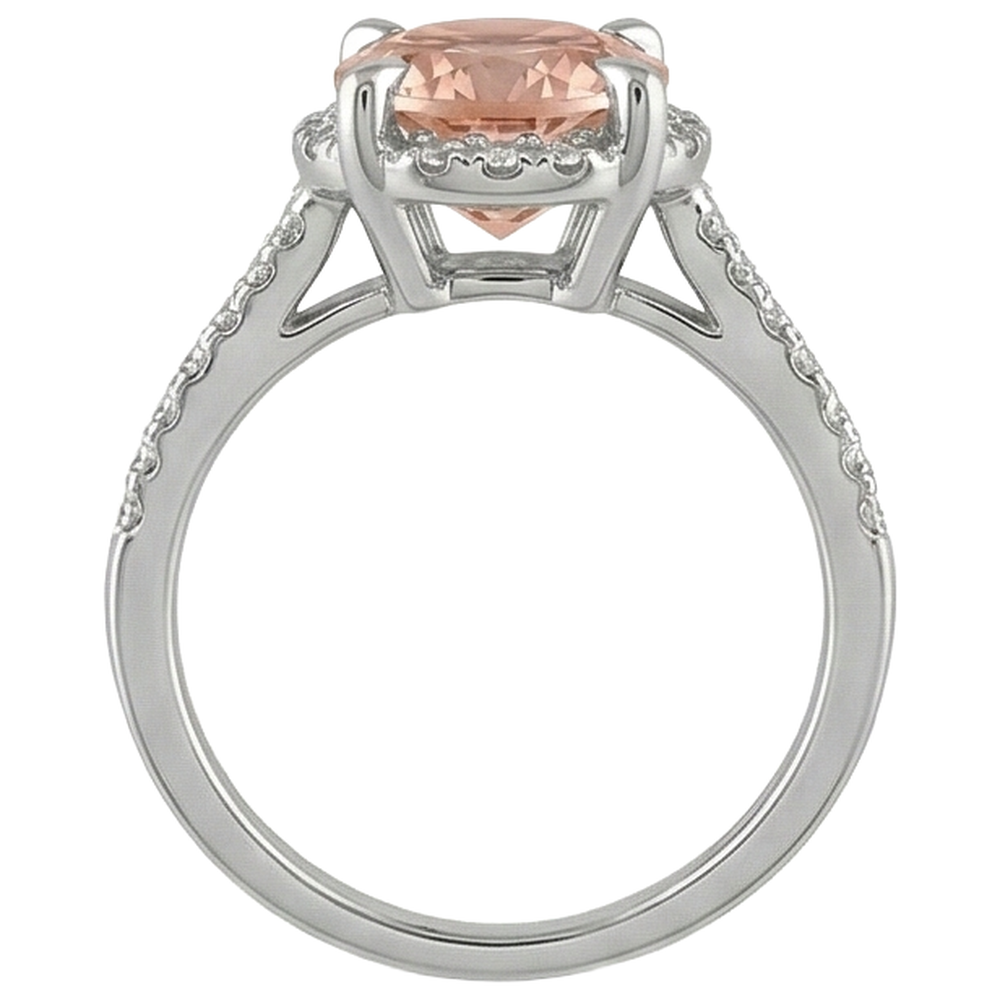 9.75 Karat Morganit und Aus der Erde Abgebauter Natürlicher Diamanten Ring 14K Weißgold