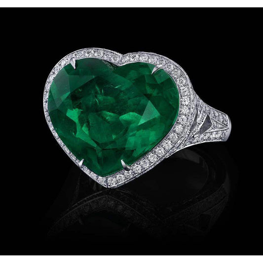 9 Kt Grüner Ehering Mit Smaragd Und Diamant Im Herzschliff Weißgold 14K