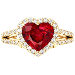 9 Kt Schöne Herzform Rubin Und Aus der Erde Abgebauter Natürlicher Diamant Ring Gelbgold