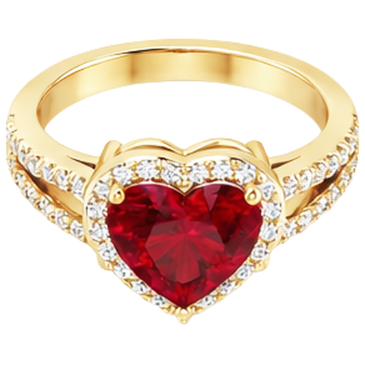9 Kt Schöne Herzform Rubin Und Aus der Erde Abgebauter Natürlicher Diamant Ring Gelbgold