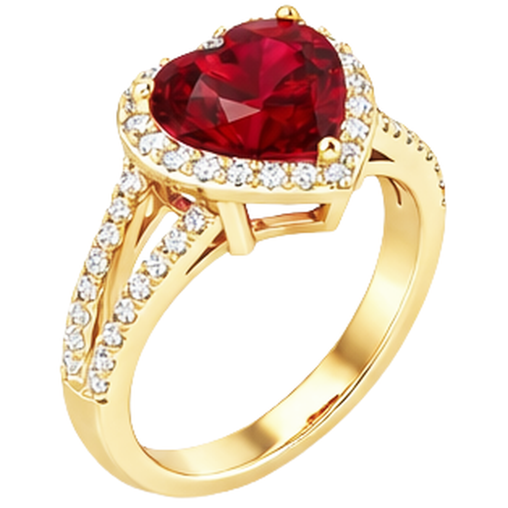 9 Kt Schöne Herzform Rubin Und Aus der Erde Abgebauter Natürlicher Diamant Ring Gelbgold