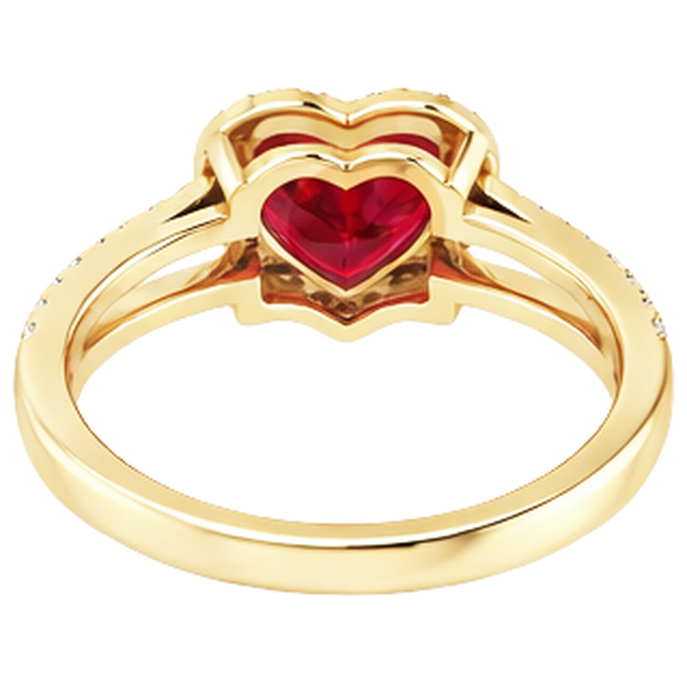 9 Kt Schöne Herzform Rubin Und Aus der Erde Abgebauter Natürlicher Diamant Ring Gelbgold