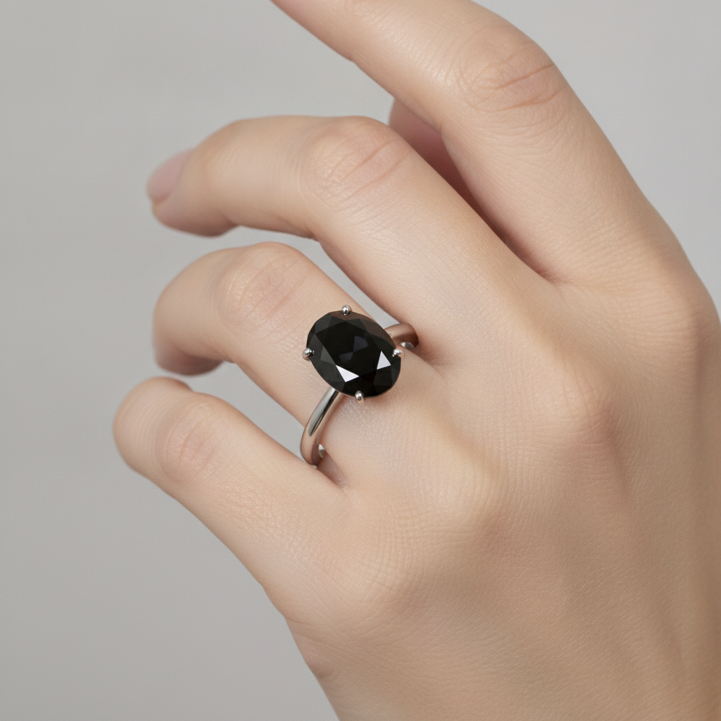 Dunkler Diamant Verlobungsring 5 Karat Echter Ovaler Schwarzer Solitär Schlicht 14 Karat Weißgold