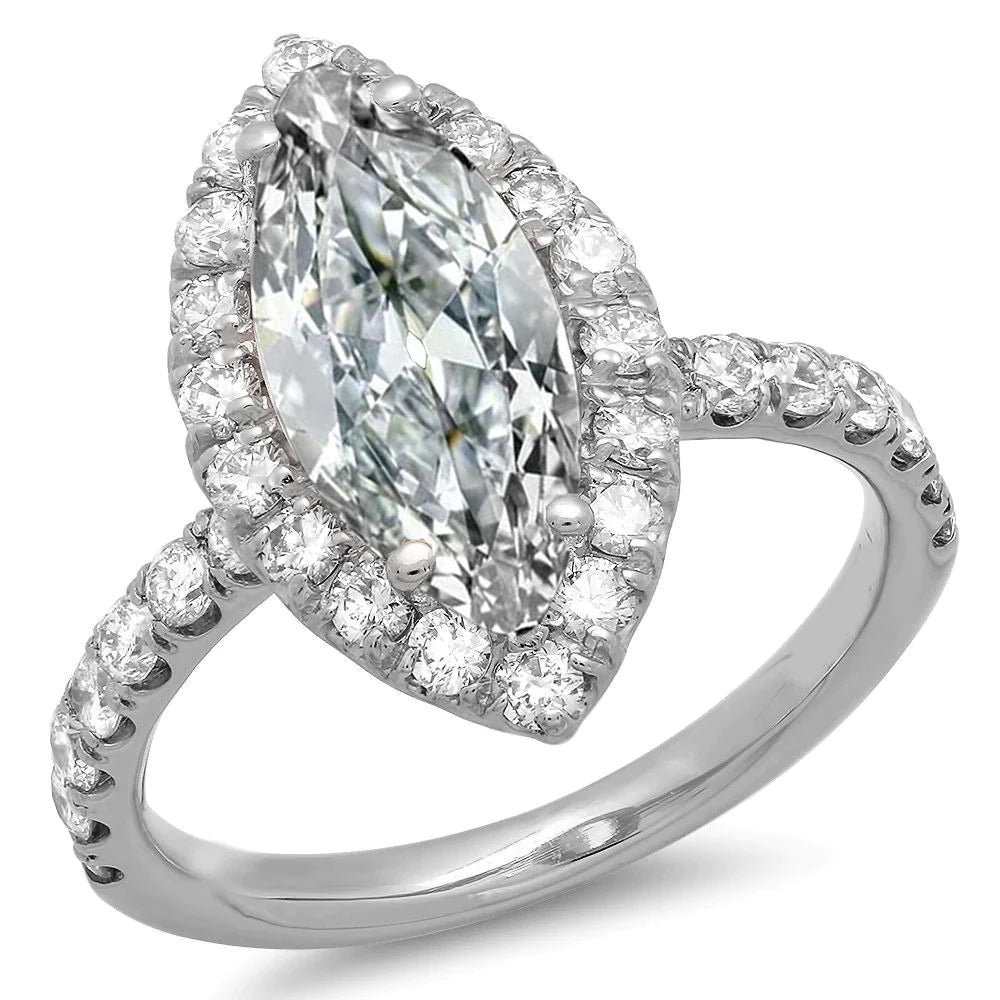 9 ct Natürliche Halo-Marquise-Diamant-Ehering