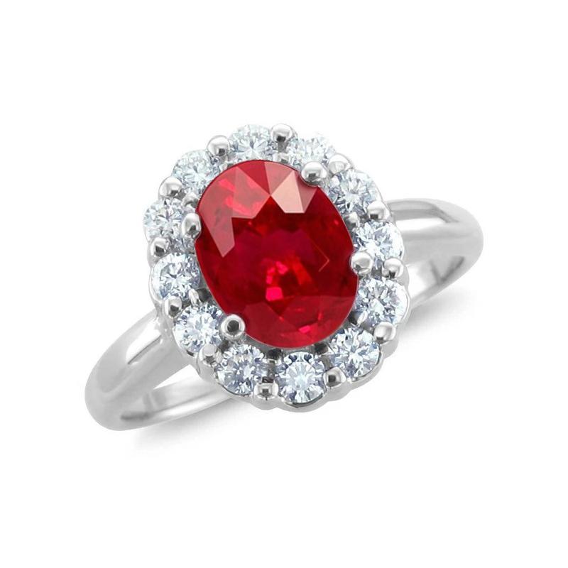 Roter natürlicher Rubin Halo Aus der Erde Abgebauter Natürlicher Diamant Ehering Weißgold 14K 6,5 Ct