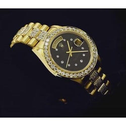 9 Karat Vereist Brauch Diamant Rolex Präsident Betrachten Schwarz Diamant