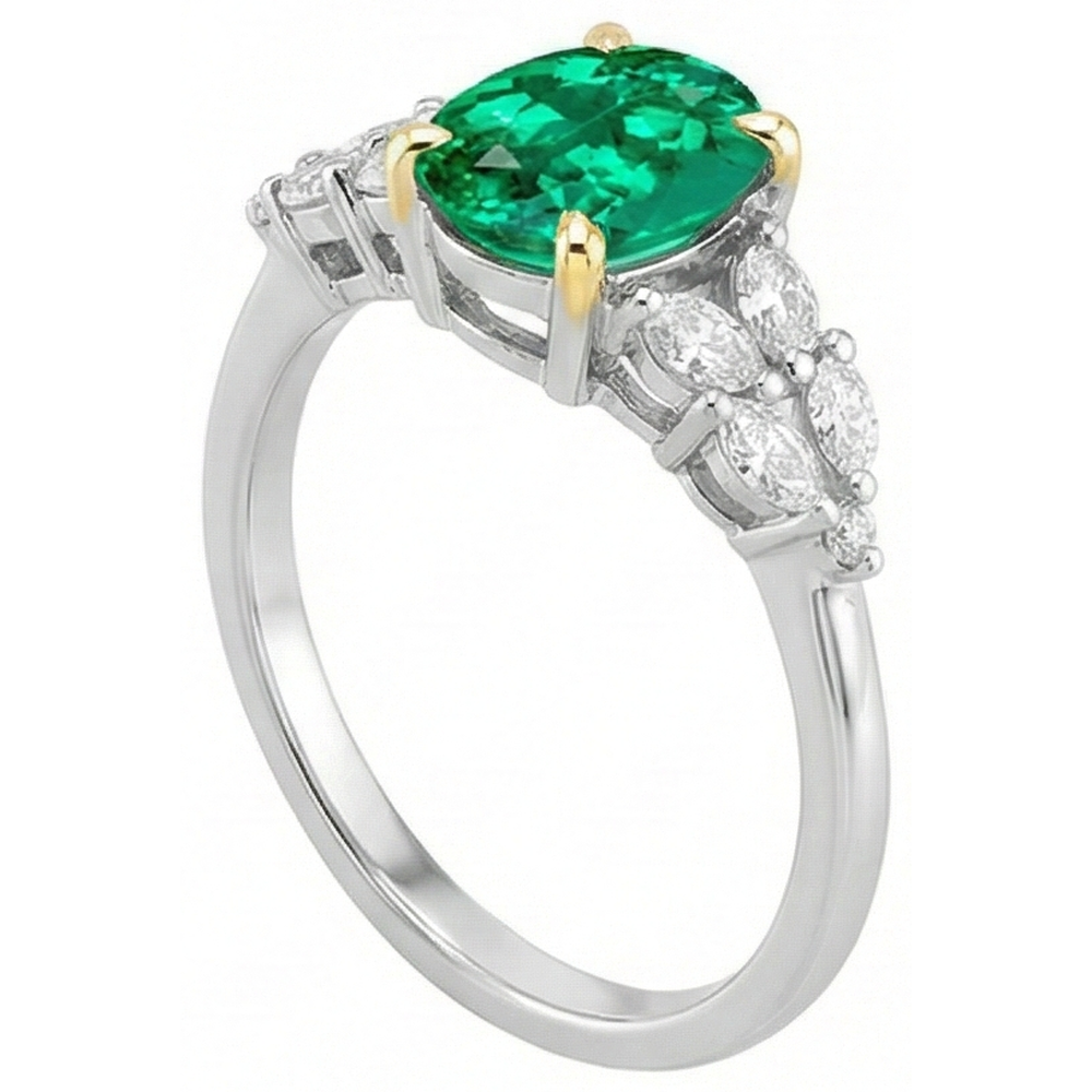 Schmuckstein-Ring Bicolor 14K Gold mit Kolumbianischer Smaragd – Schrägansicht
