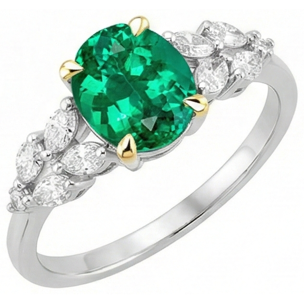 Erdgewonnener Kolumbianischer Smaragd Schmuckstein-Ring 2 Karat Bicolor 14K Gold – Frontansicht