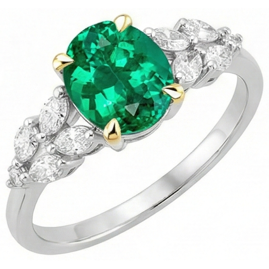Erdgewonnener Kolumbianischer Smaragd Schmuckstein-Ring 2 Karat Bicolor 14K Gold – Frontansicht