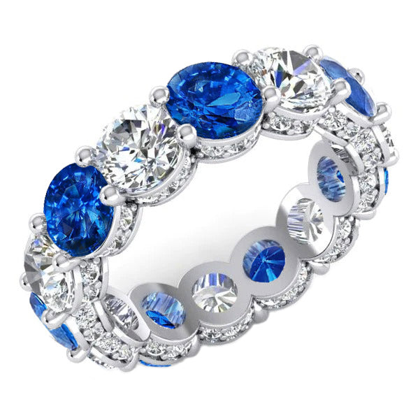 Abwechselnd blauer Saphir & weißer Diamant Ehering für die Ewigkeit
