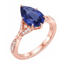 Akzent Verlobungsring Birne Ceylon Saphir & Aus der Erde Abgebauter Natürlicher Diamanten 4,50 Karat