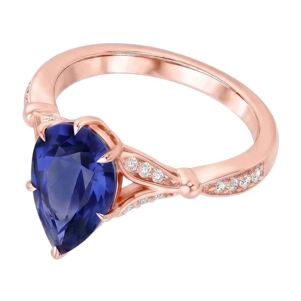 Akzent Verlobungsring Birne Ceylon Saphir & Aus der Erde Abgebauter Natürlicher Diamanten 4,50 Karat