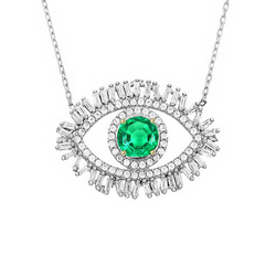Alles Sehend Auge Anhänger Grüner Smaragd Und Aus der Erde Abgebauter Natürlicher Diamant Halskette