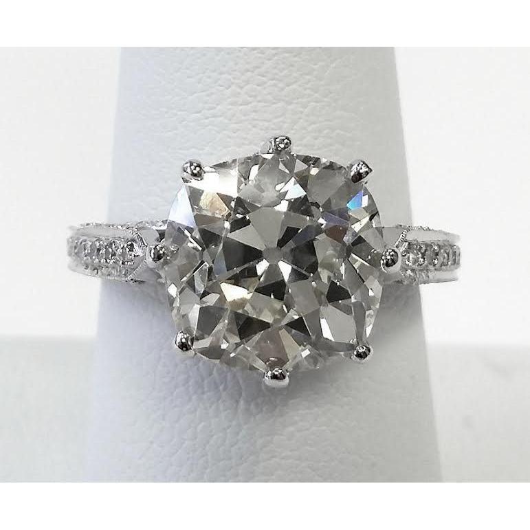 Alter Bergmann Kissen Echt Diamant Ehering 5,25 ct. Weißgold 14K