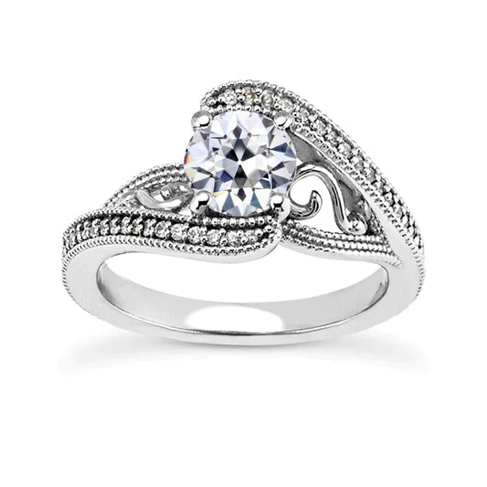 Alter Schnitt Echt Diamant Ring Verdrehte Milgrain Schaft Antik-Stil 3 Karat