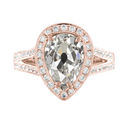 Altschliff Birne Halo Echt Diamant Ring Split Shank 3.50 Karat Roségold