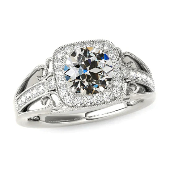 Altschliff Echt Diamant Halo Ring Antik-Stil 4.50 Karat Milgrain