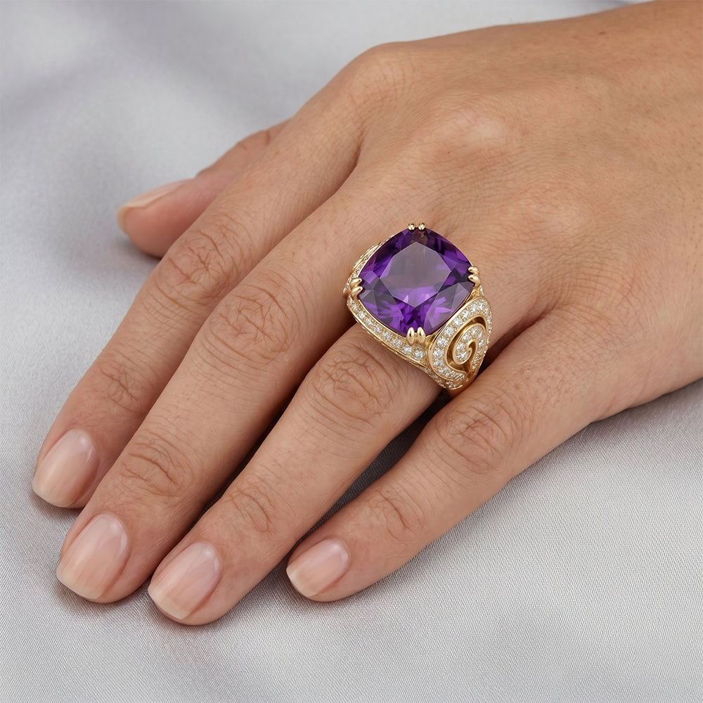 Amethyst VVS Reinheit Schmuckstein-Ring 10 Karat in 14K Gelbgold