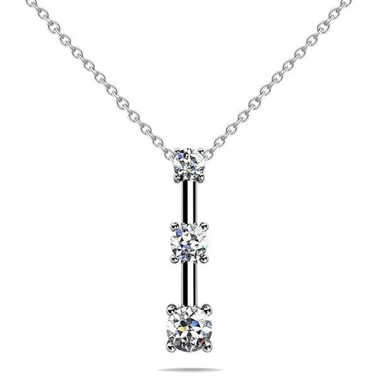 Anhänger Gold 14K 2.25 Ct Vier-Krappen-Set Rund 3 Steine Echt Diamant Tropfen