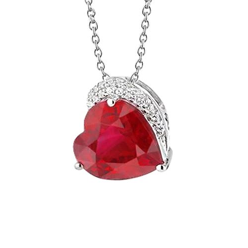 Anhänger Halskette Gold Herzform Rubin mit Diamanten 6,25 ct.