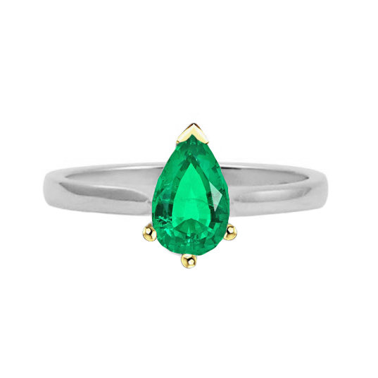 Birnen-Schliff Edler Smaragd Ring in Bicolor 14K Gold – Hauptansicht