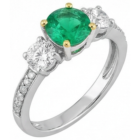 Edler Smaragd Schmuckstein-Ring 1-Karat 14 Karat Zweifarbig Gold – Frontansicht