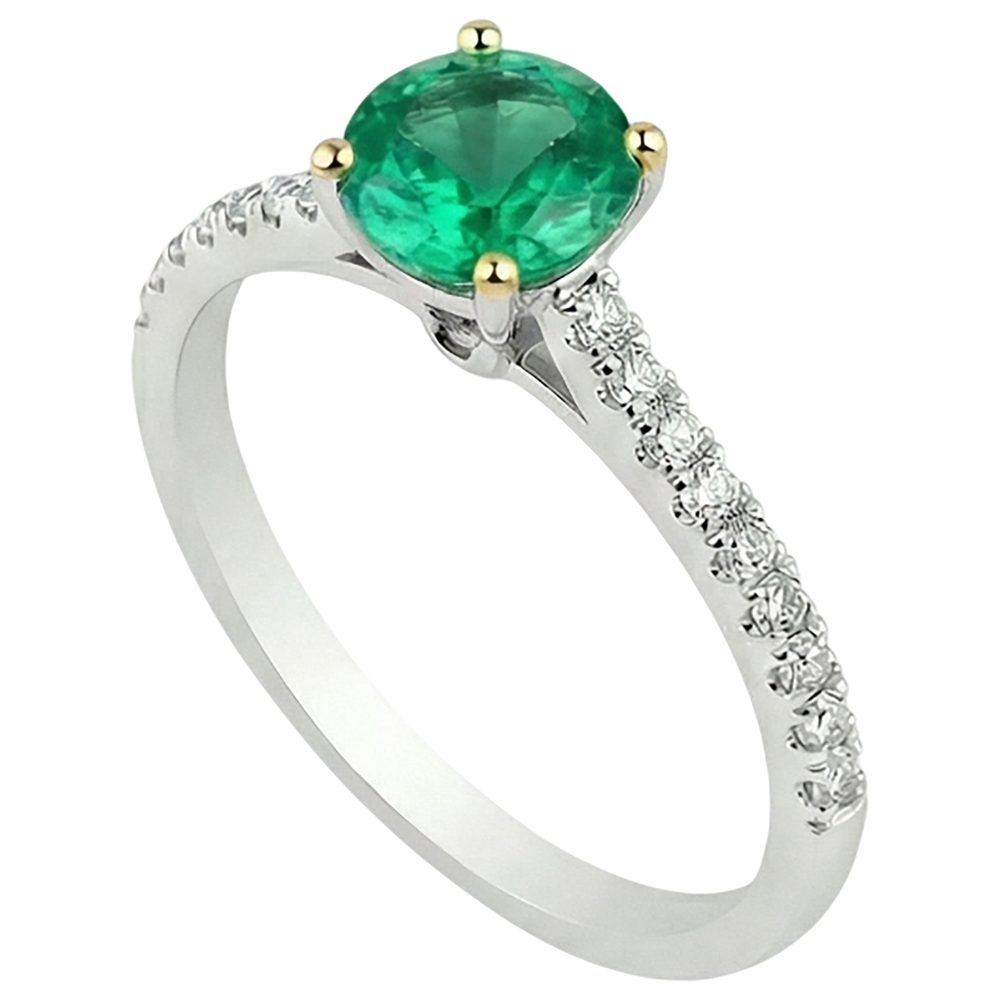 Brillantschliff Edler Smaragd Ring in Bicolor 14K Gold – Profilansicht