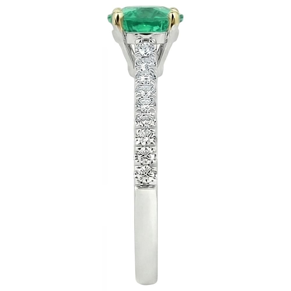 Edler Smaragd Brillantschliff Schmuckstein-Ring in Bicolor 14K Gold – Rückansicht
