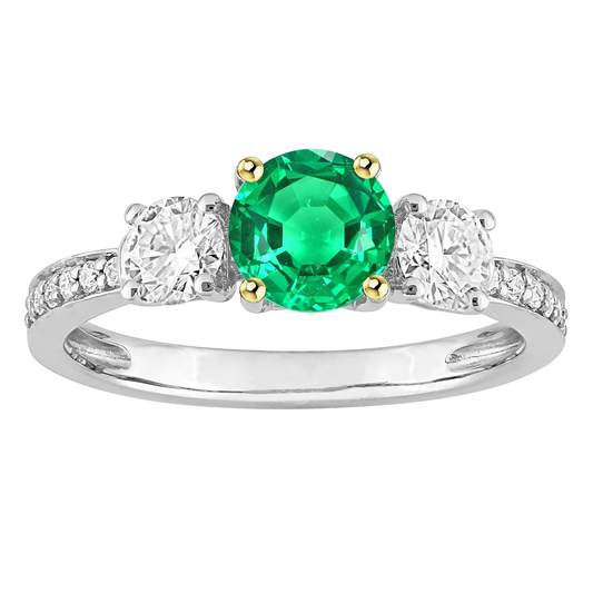 Rund-Brillant Edler Smaragd Ring in 14 Karat Zweifarbig Gold – Hauptansicht