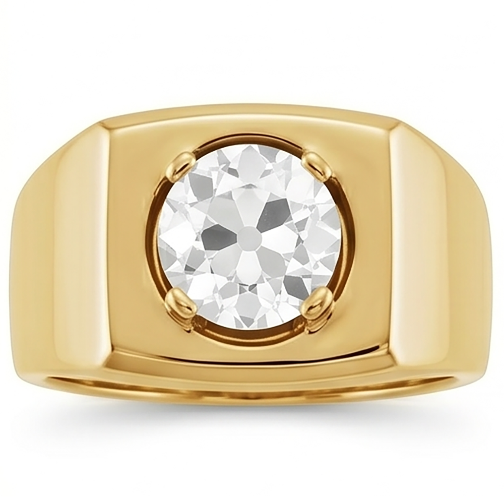Antik-Kissen-Schliff Männer-Ring – Diamant 2 Karat 10K Yellow