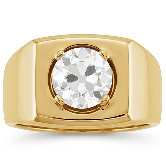 Antik-Kissen-Schliff Männer-Ring – Diamant 2 Karat 10K Yellow