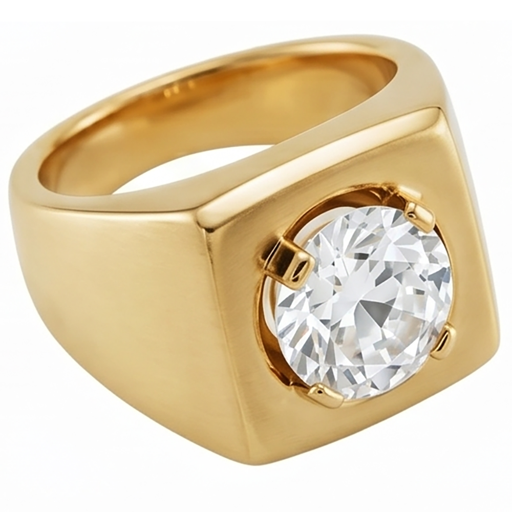 Antik-Kissen-Schliff Männer-Ring – Diamant 2 Karat 10K Yellow