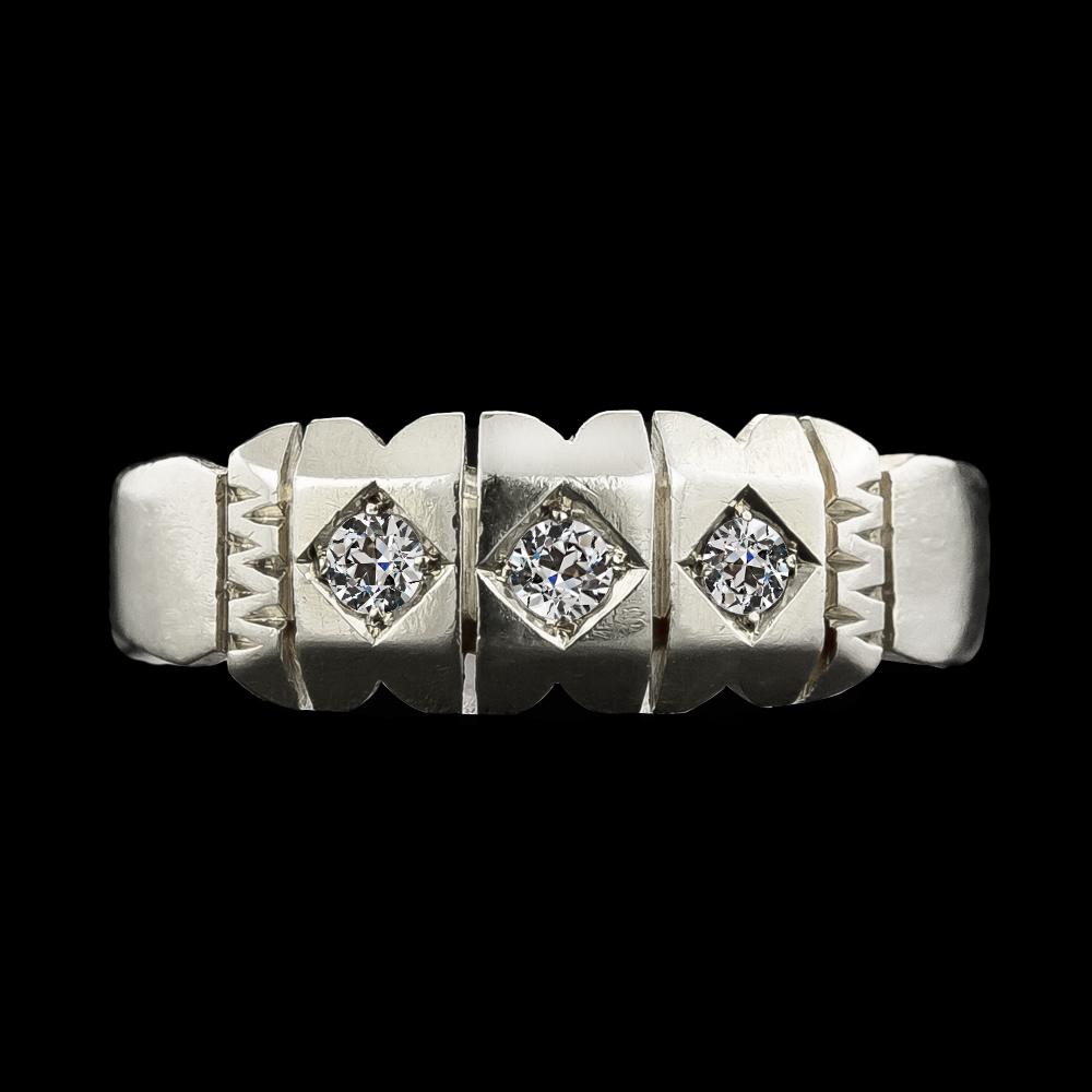 Antik-Stil 3-Stein-Verlobungsring Alter Minenschliff Echt Diamant 0.75 Karat
