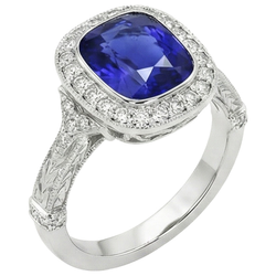 Antik-Stil Aus der Erde Abgebauter Natürlicher Diamantring Lünette Set Kissen Ceylon Saphir 8 Karat